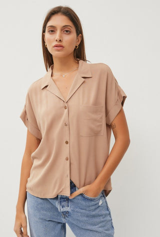 Taupe Button Blouse