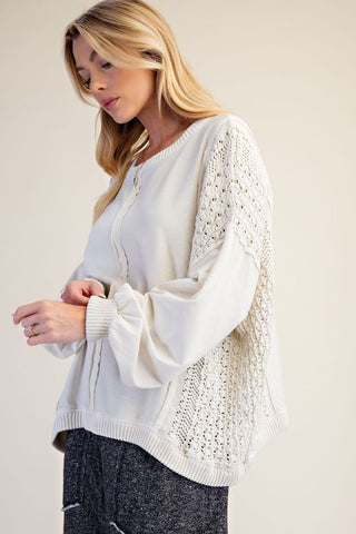 Ecru Crochet Trim Sweatshirt