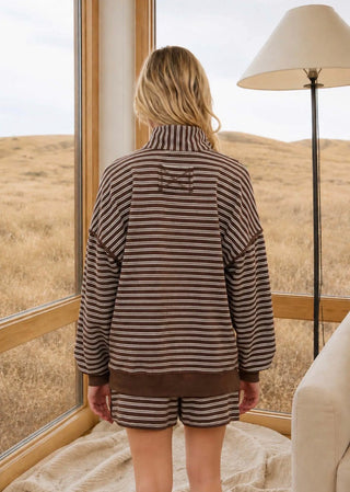 Chocolate Stripe Half Zip Top