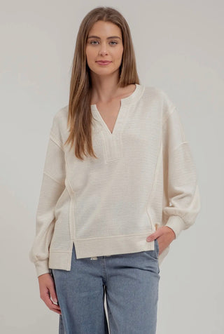 Oatmeal Split Neck Top