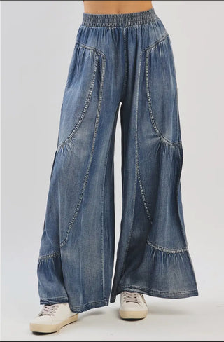 Denim Tiered Wide Leg Pant