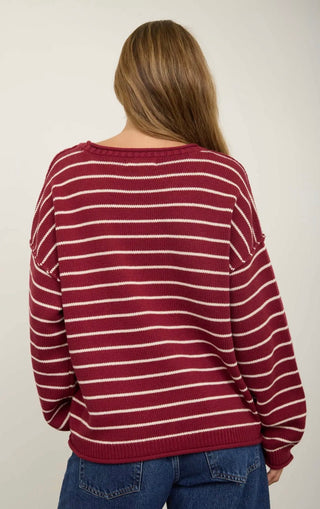 Wine Stripe Crewneck Sweater
