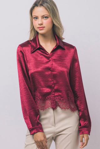 Satin Lace Trim Blouse