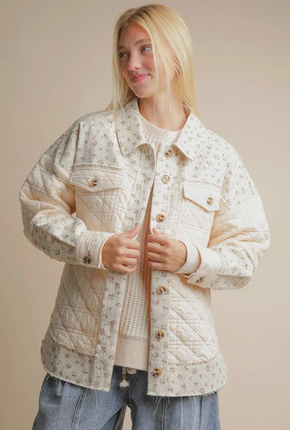 Cream Floral Quilted Jacket