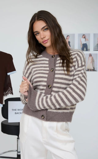 Cozy Mocha Stripe Cardigan