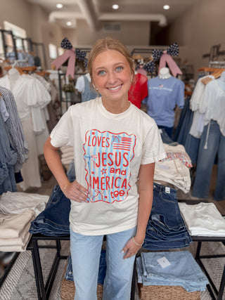 Loves Jesus & America Bow Tee