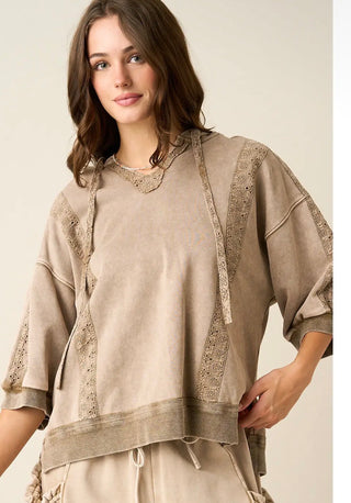 Mocha Crochet Trim Top