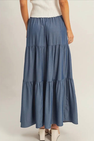 Indigo Tiered Maxi Skirt