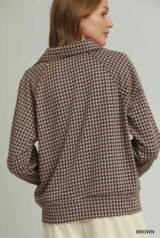 Gingham Quarter Zip Pullover