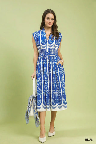 Porcelain Bloom Smocked Midi