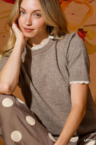 Latte Ruffle Trim Sweater