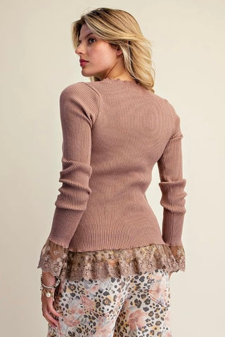 Mocha Lace Trim Sweater
