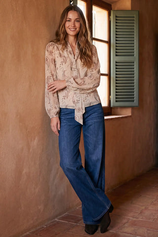 Taupe Chiffon Tie Blouse