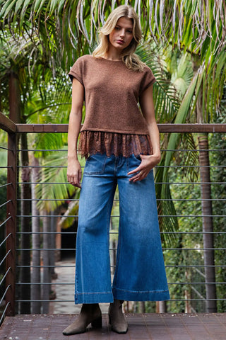 Textured Lace Trim Top