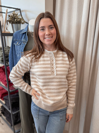 Stripe Lace Trim Sweater