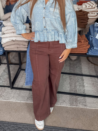 Chocolate Tummy Control Crop Wide Leg