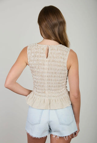 Tan Stripe Peplum Top