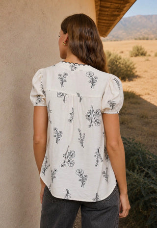 Natural Floral Linen Top