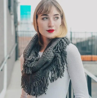 Pointelle Fringe Infinity Scarf
