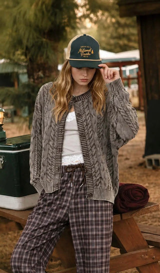 Brown Washed Cable Cardigan