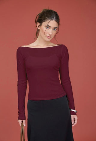 Burgundy Sheer Knit Top