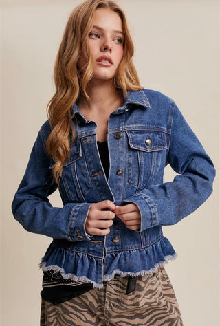 Ruffle Hem Denim Jacket