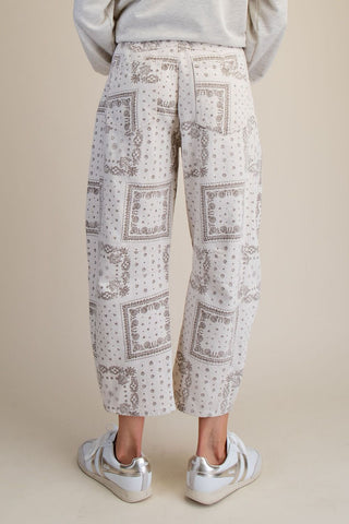 Ecru Print Barrel Pant