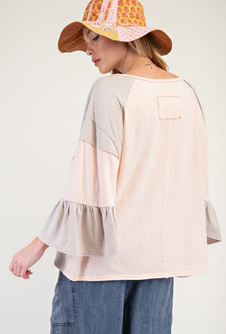 Peach Washed Ruffle Top