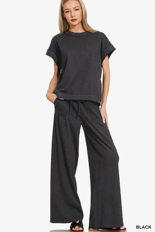 Black Ribbed Soft Knit Pant