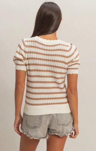 Taupe Scallop Trim Sweater
