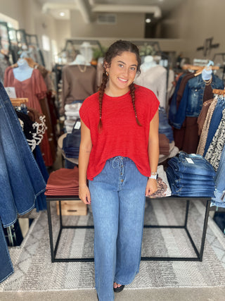 Red Crewneck Sleeveless Sweater