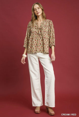 Vintage Floral Pintuck Top