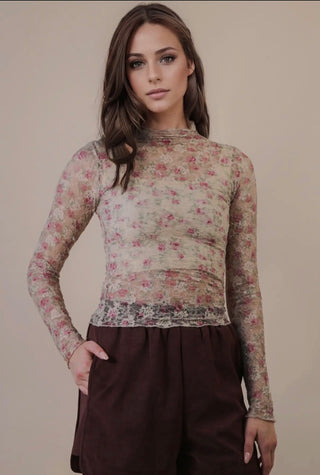 Beige Floral Lace Top