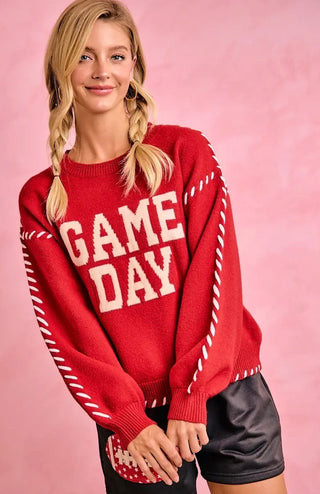 Red Contrast Stitch Gameday Sweater