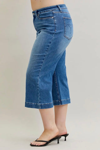 Curvy Audrey Mid Rise Wide Leg Crop Denim