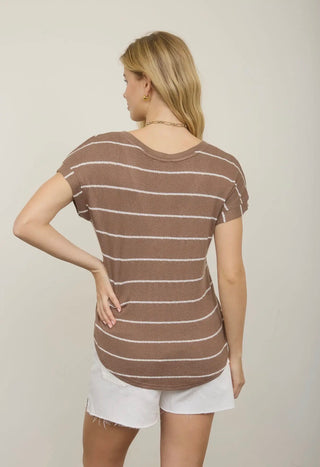 Mocha Stripe V-Neck