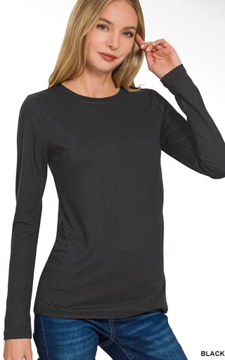 Black Microfiber Long Sleeve Top