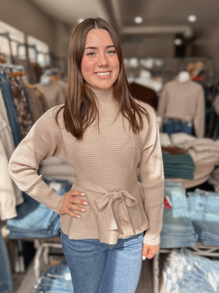 Taupe Tie Waist Sweater