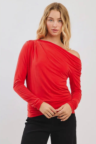 Red Drape Shoulder Top