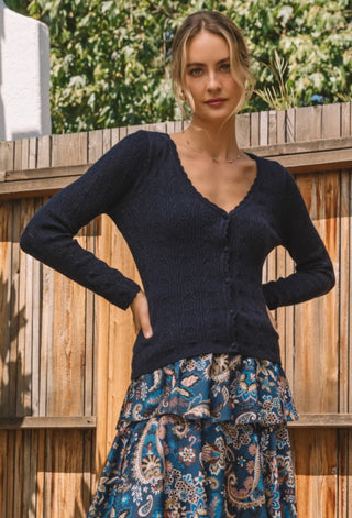 Navy Pointelle Cardigan