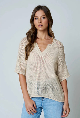 Oatmeal Split Neck Sweater
