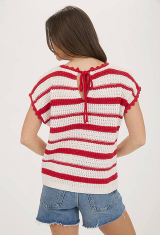 Red Stripe Crochet Sweater