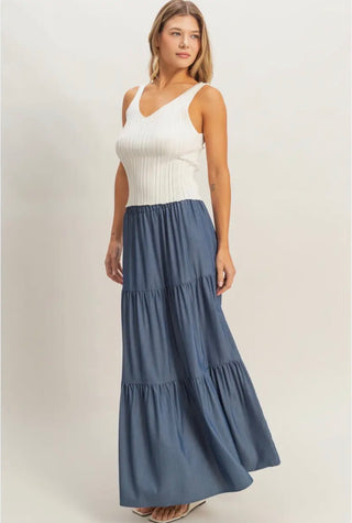 Indigo Tiered Maxi Skirt