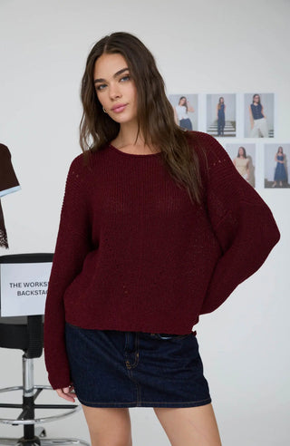Wine Pointelle Stitch Sweater