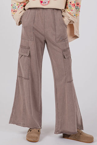 Taupe Mineral Wash Wide Leg Pant