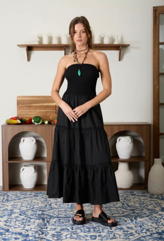 Black Lace Trim Strapless Dress
