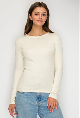 Cream Ribbed Long Sleeve Top