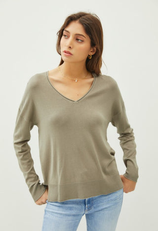 Dusty Olive V-Neck Sweater