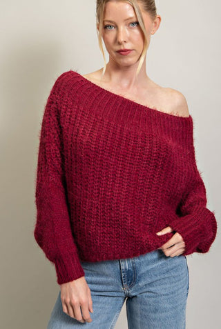 Merlot Off Shoulder Sweater