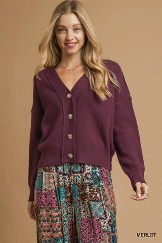 Merlot Gold Button Sweater